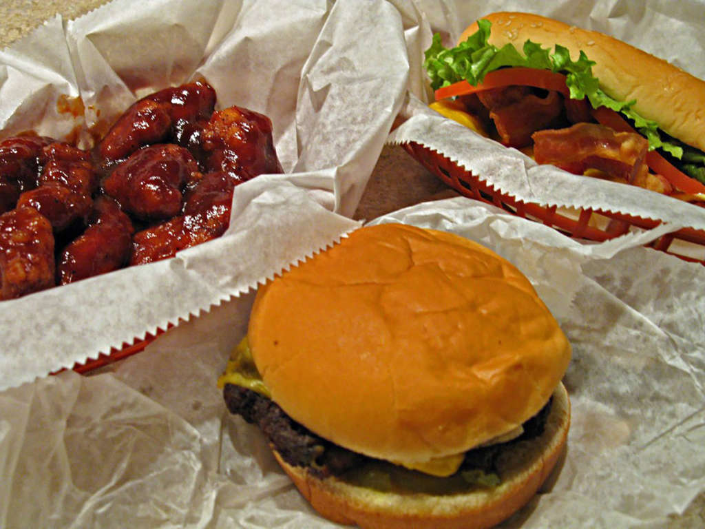 LATHAM's Hamburger Inn burger in New Albany, Mississippi
