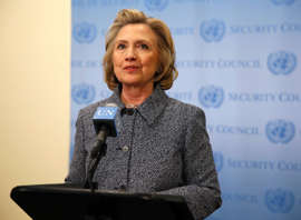 Former U.S. Secretary of State Hillary Clinton speaks during a press conference at the United Nations in New York March 10, 2015.