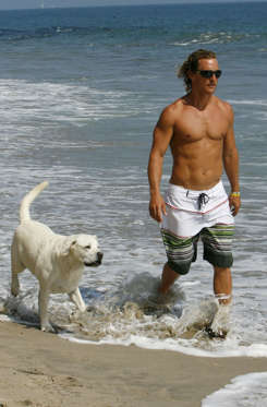 Matthew McConaughey on the beach in Malibu,
