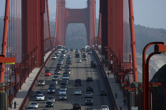 Cars drive northbound on the Golden Gate Bridge May, 8, 2008 near San Francisco, California. Justin Sullivan/Getty Images