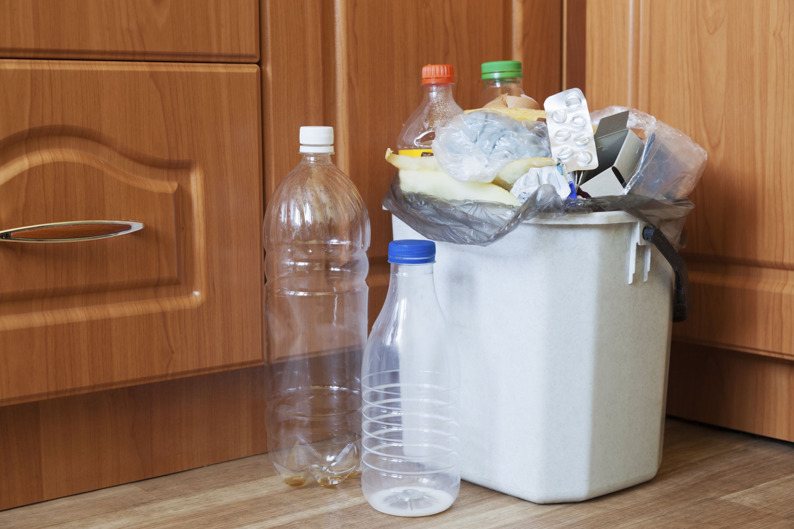 Trash can in kitchen