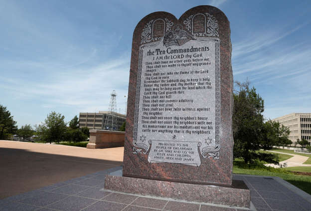 The Ten Commandments monument at the state Capitol in Oklahoma City.