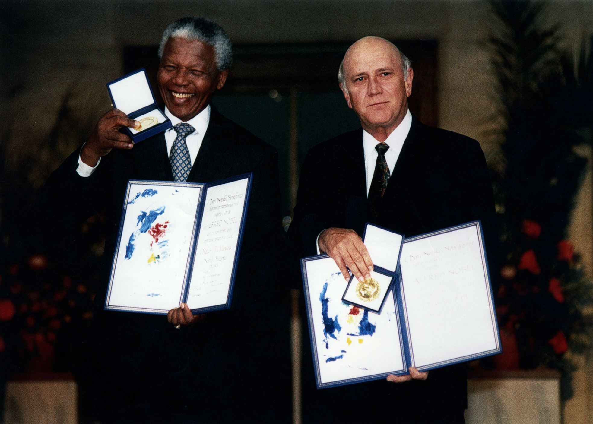 Of the 847 individuals who have won a Nobel Prize, only 44, or five percent, were women. Nobel judges say they don't consider gender when selecting winners and that the awards simply reflect the historical dominance of men in many fields of research. In pic: Nelson Mandela and F.W. De Klerk with their Nobel peace prize medals and certificates.