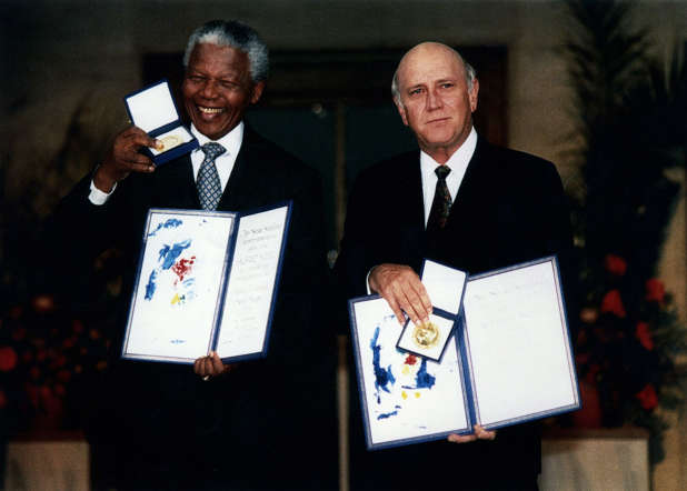 Of the 847 individuals who have won a Nobel Prize, only 44, or five percent, were women. Nobel judges say they don't consider gender when selecting winners and that the awards simply reflect the historical dominance of men in many fields of research.   In pic: Nelson Mandela and F.W. De Klerk with their Nobel peace prize medals and certificates.