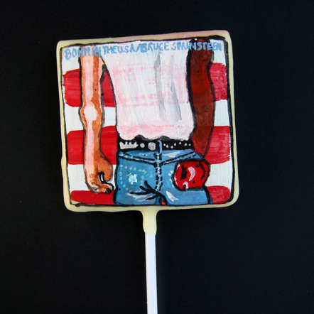 Another one of cake pops decorated with cover art from Bruce Springsteen’s, Born in the USA by Miss Insomnia Tulip in Leeds.
