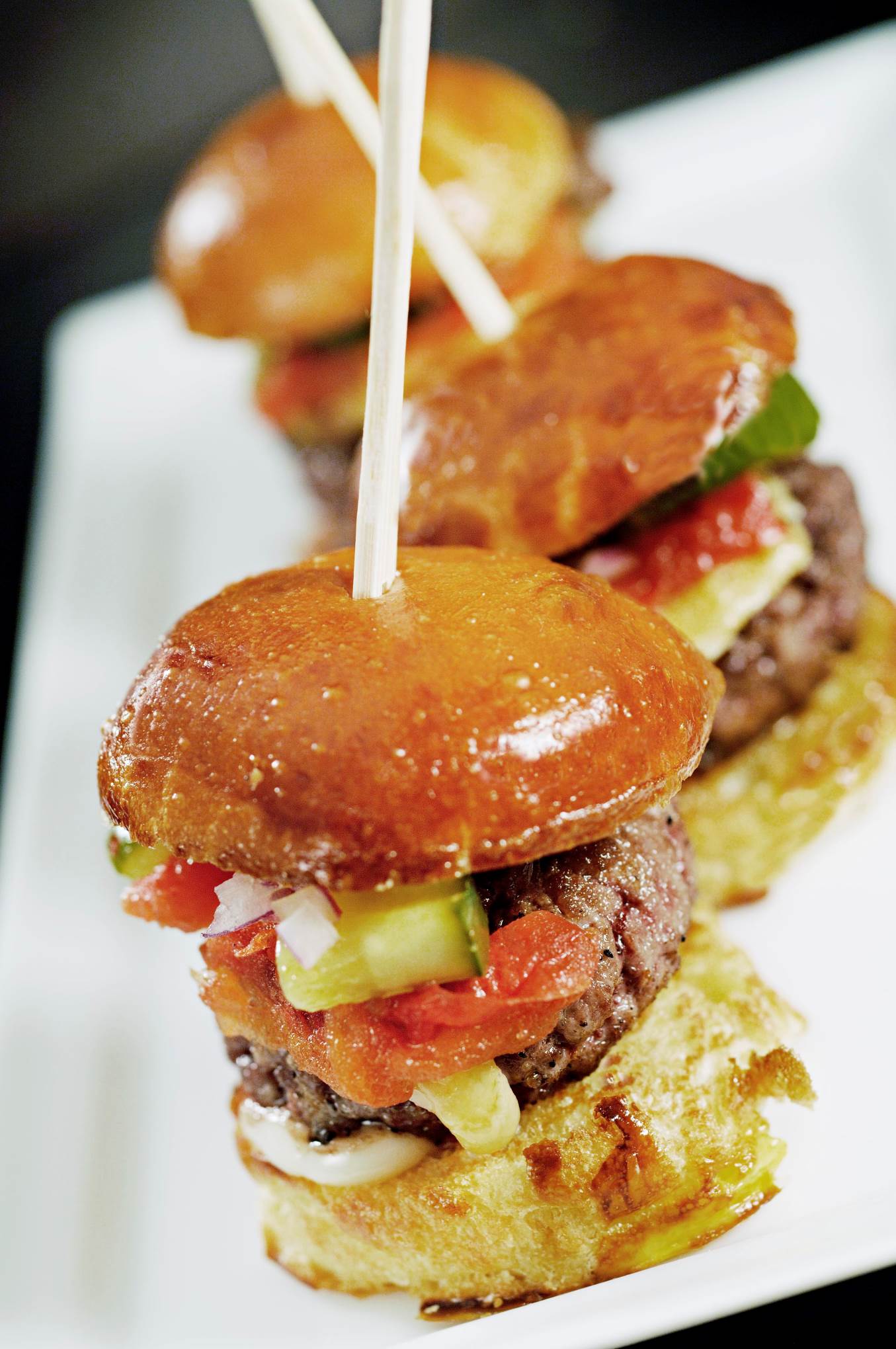 Mini Prime Cheese Burgers with Remoulade and Aged Cheddar