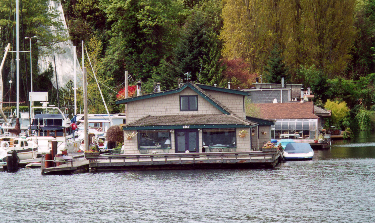 In this May 1, 2001 photo is shown the "Sleepless in Seattle" houseboat on Seattle's Lake Union. The 2,075-square-foot-houseboat featured in the 1993 film featuring Tom Hanks and Meg Ryan is selling for $2.5 million.