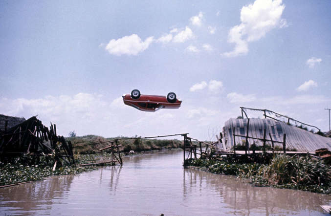 Movie: The Man with the Golden Gun

One of the most iconic car stunts ever performed by Bond were done in a stolen car – the AMC Hornet. While Francisco Scaramanga, the movie’s main antagonist, Bond does a 360 degree barrel roll over a river.