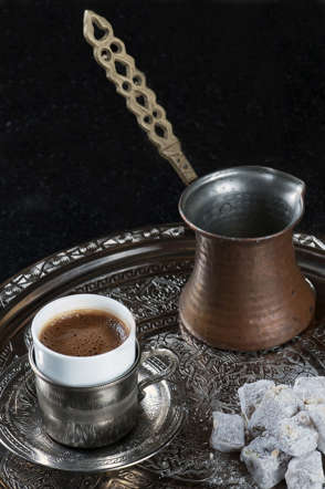 According to a famous Turkish proverb, a coffee should be “as black as hell, as strong as death and as sweet as love.” Served from a long-handled copper pot called a cezve, people savour this tick brew mostly after meals.