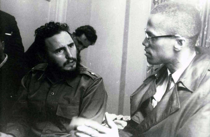 Photograph of a meeting in Harlem with Fidel Castro