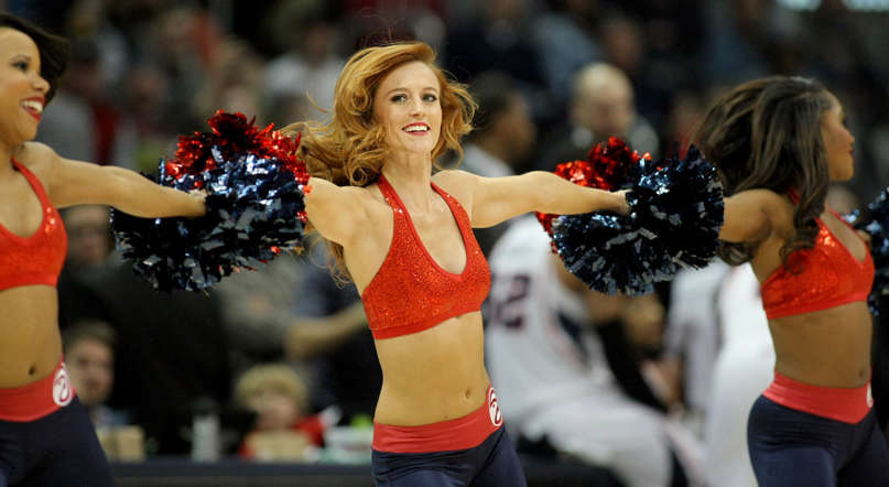 Atlanta Hawks cheerleader performs against the Milwaukee Bucks in the fourth quarter at Philips Arena. The Bucks defeated the Hawks 107-77.