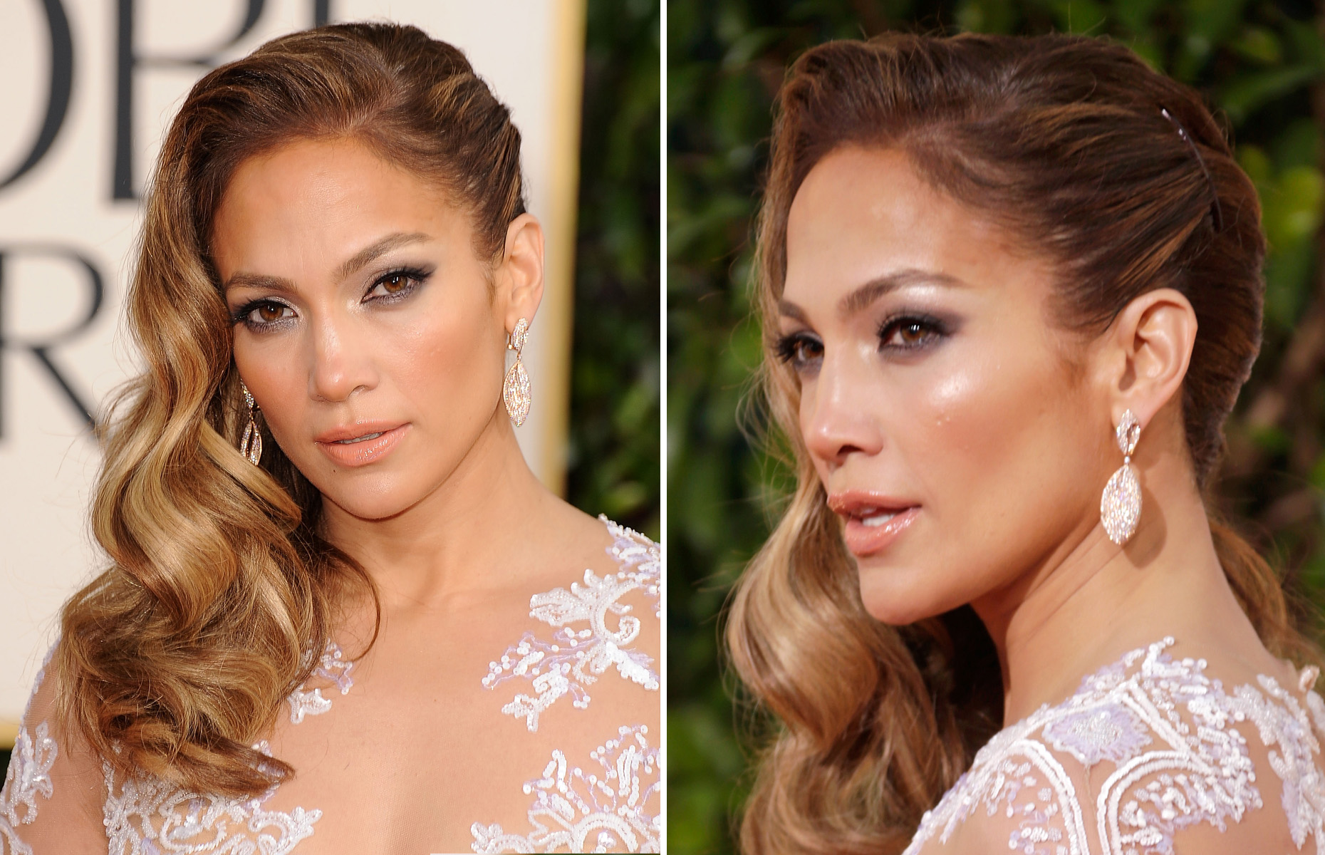With side-swept hair and dewy makeup, Lopez oozed old-world glamour at the 2013 Golden Globe awards.