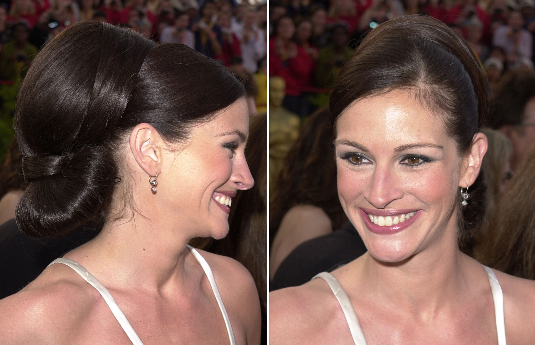 Roberts simply looked gorgeous with the intricate chignon and peachy make-up at the 2001 Oscars.
