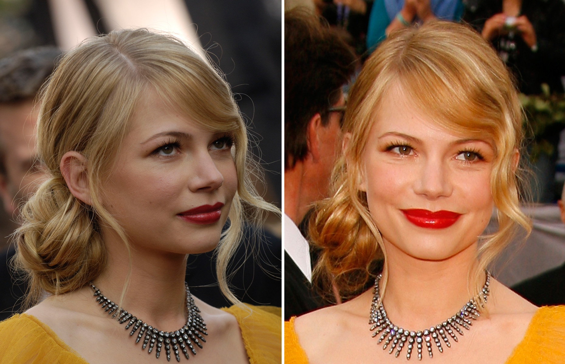 With a classic red lip and a loosely-tied side bun, Williams totally owned the red carpet at the 2006 Oscars.