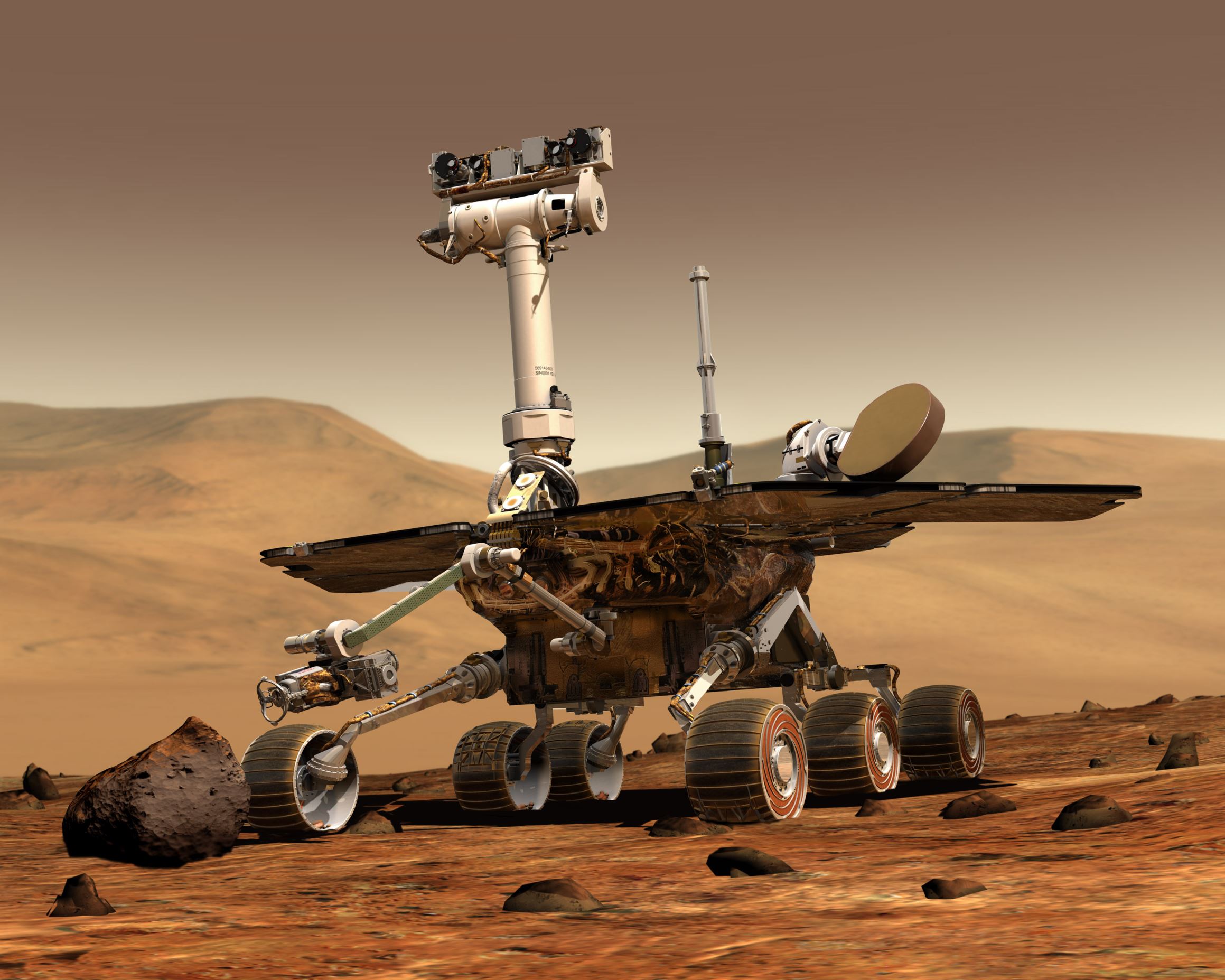 This artist rendering released by NASA shows the NASA rover Opportunity on the surface of Mars.