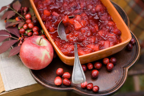 In this image taken on Oct. 8, 2012, peach cranberry sauce is shown in Concord, N.H. (AP Photo/Matthew Mead)