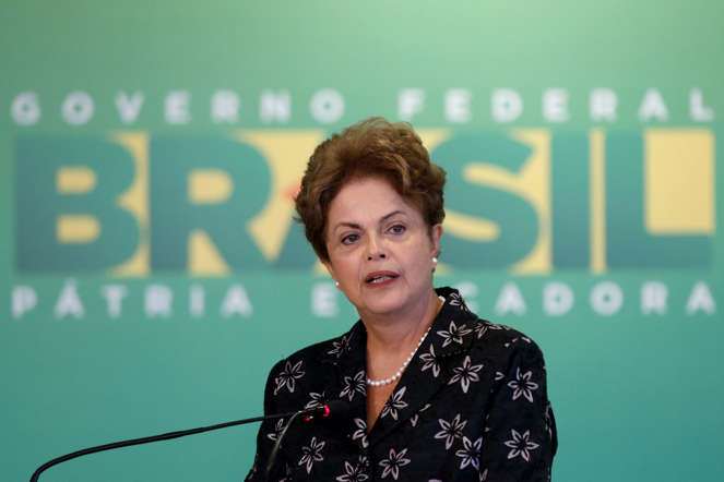Brazil’s President Dilma Rousseff, speaks during ceremony to launch measures for the modernization of soccer, at the Planalto Presidential Palace, in Brasilia, Thursday, March 19, 2015. The measures presents, among other topics, the organization and management of the sport in the country and debt renegotiation of football clubs with the government. (AP Photo/Eraldo Peres)
