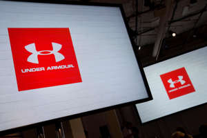 Under Armour Inc. signage during a news conference in New York.