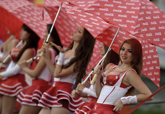 Cheerleaders during a match between Monterrey and Atlas as part of 10th round Apertura 2014 Liga MX at Tecnologico Stadium on September 27, 2014 in .