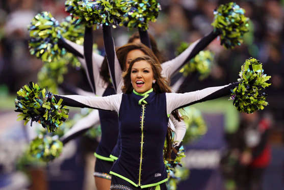 A Seattle Seahawks cheerleader performs during the NFL's NFC Championship football game between the Seahawksand the San Francisco 49ers in Seattle, January 19, 2014.