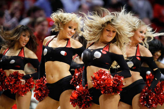 Cheerleaders from the Chicago Bulls perform against the Miami Heat in Game Two of the Eastern Conference Finals during the 2011 NBA Playoffs on May 18, 2011 at the United Center in Chicago, Illinois.