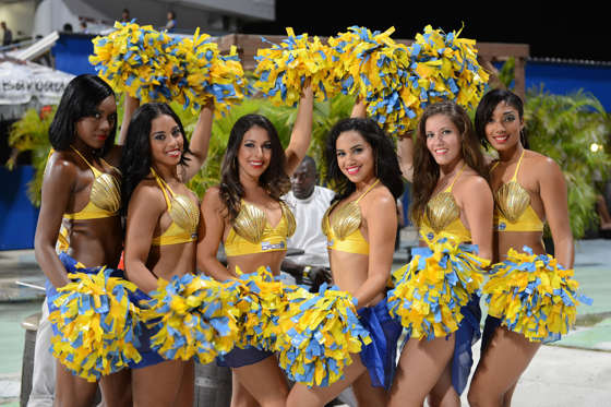 The CPL Cheerleaders at the Fifth Match of the Cricket Caribbean Premier League between Barbados Tridents v Trinidad & Tobago Red Steel at Kengsington Oval on August 3, 2013 in Bridgetown, Barbados.