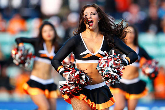 Tigers cheerleaders perform prior to the round 17 NRL match between the Wests Tigers and the Penrith Panthers at Leichhardt Oval on July 6, 2014 in .