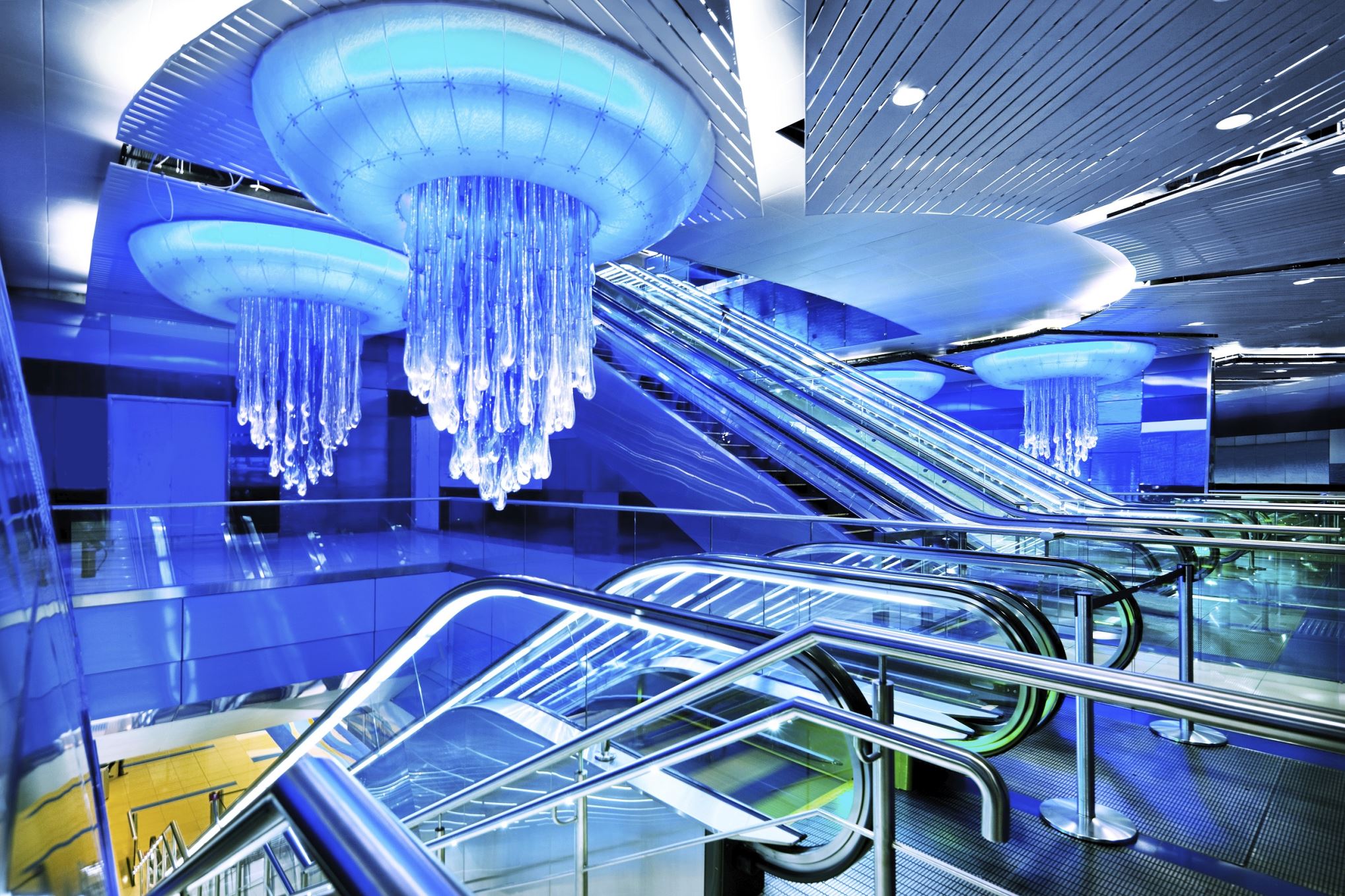 Inaugurated in 2009, the Dubai metro station will be the longest driverless system on earth once it is completely finished. The interiors are separated into four types, based on the four elements.