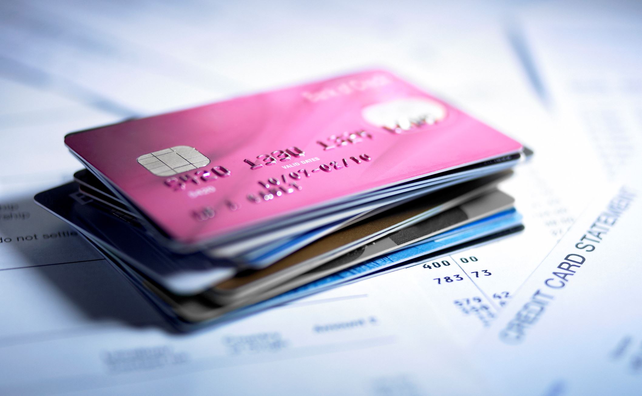 Close up of stack of credit cards.