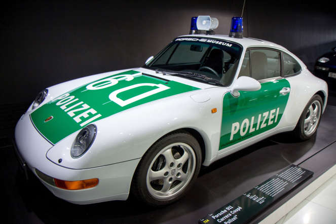 Germany: Porsche 911 Carrera Coupé) police car" at Porsche museum in Stuttgart Photo from 17 July 2014. - photographed: July 19, 2014